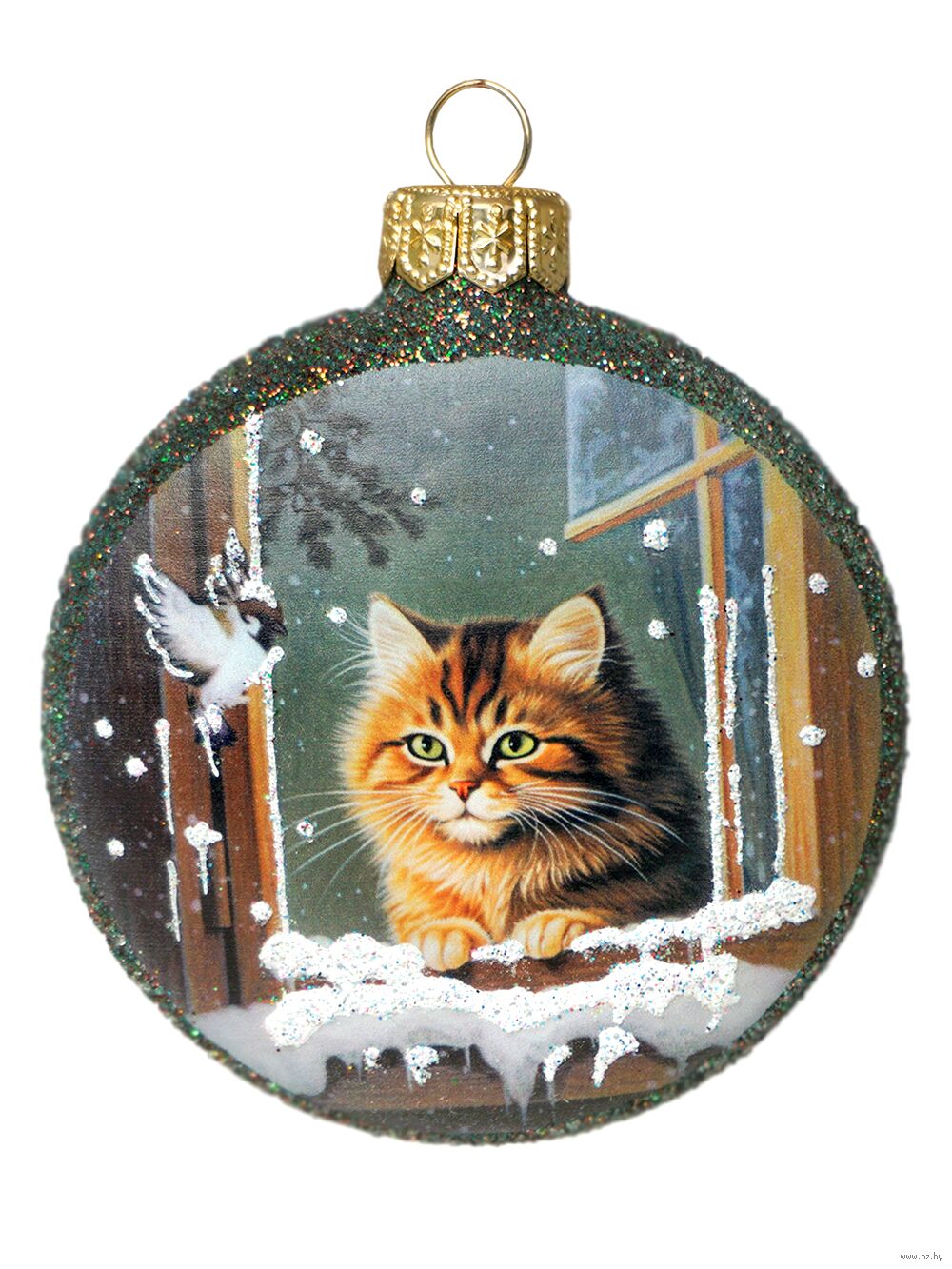 Елочная игрушка "Медальон. Кот и птичка"