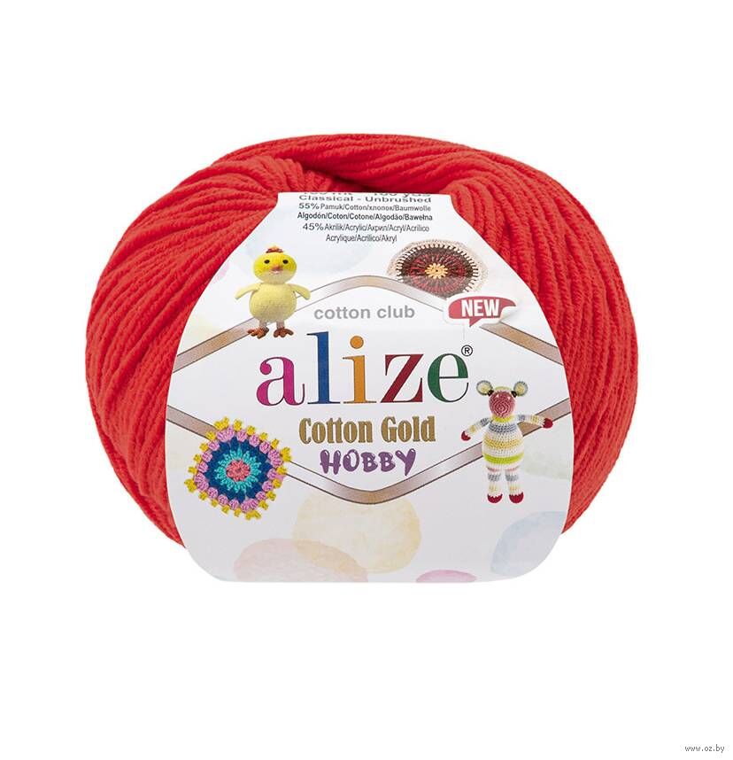 Пряжа "Cotton Gold Hobby New №56" (50 г; 165 м; красный)