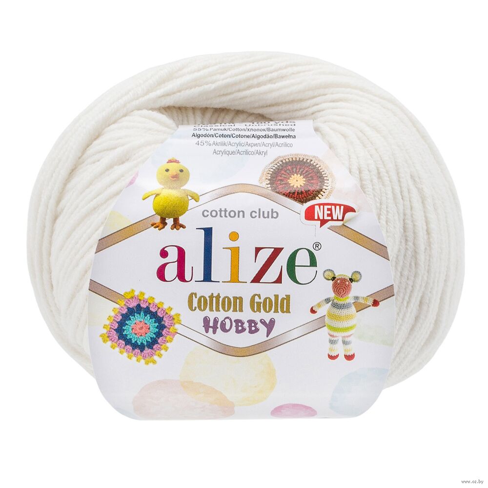 Пряжа "Cotton Gold Hobby New №62" (50 г; 165 м; светло-молочный)