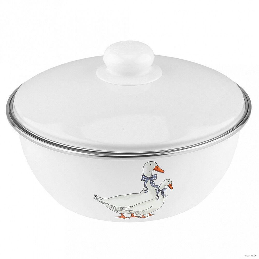 Миска эмалированная с крышкой "Гуси" (2,5 л)