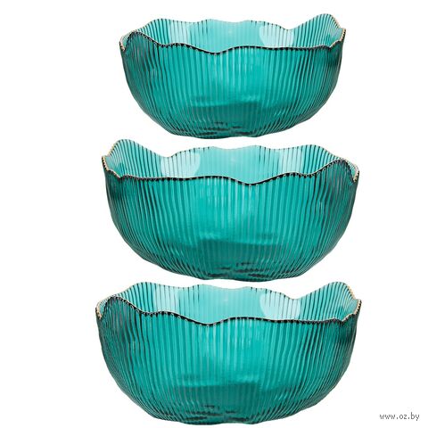 Набор салатников стеклянных "Frost Stripe" (3 шт.; зелёный) — фото, картинка