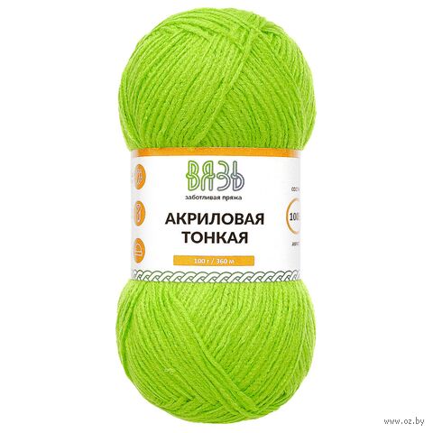 Пряжа "Акриловая тонкая №424" (100 г; 360 м; светло-зеленый) — фото, картинка
