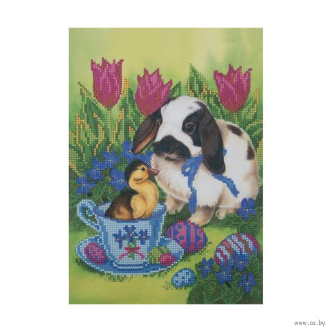 Канва с рисунком для вышивания бисером "Пасхальная встреча" (200х280 мм) — фото, картинка