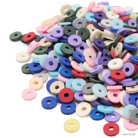 Бусины из полимерной глины "Колечки" (6 мм; бежевый микс) — фото, картинка