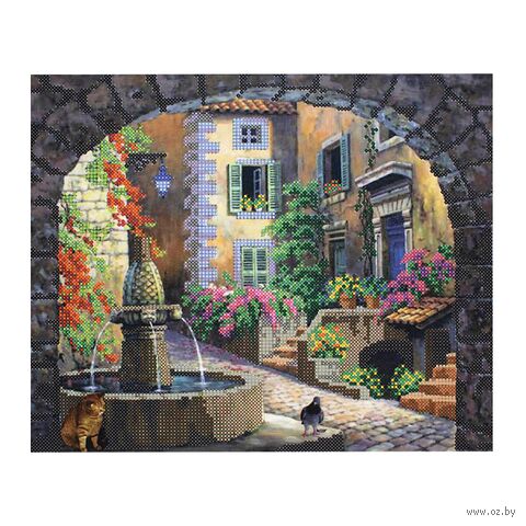 Канва с рисунком для вышивания бисером "Встреча у фонтана" (240х300 мм) — фото, картинка