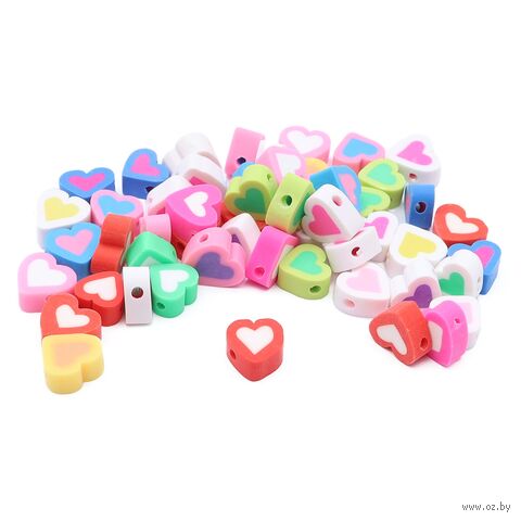 Бусины из полимерной глины "Ассорти из сердечек" (50 шт.) — фото, картинка