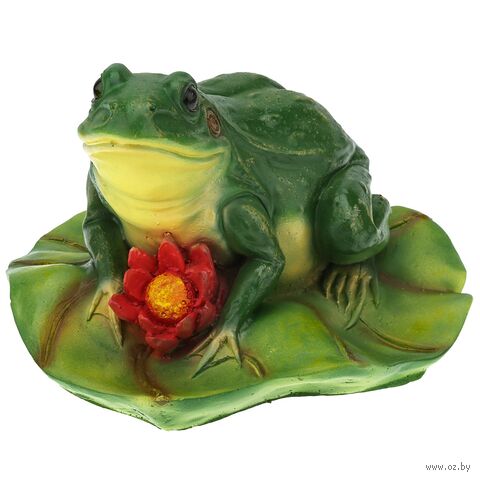Фигура садовая "Лягушка с цветком на листе средняя" — фото, картинка