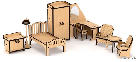Сборная деревянная модель "Набор кукольной мебели. Спальня" — фото, картинка