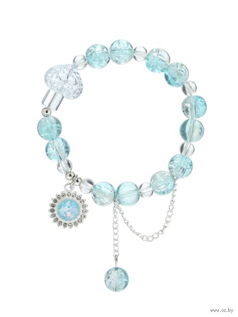 Браслет "Сахарный. Диск, сердечко и шар" (бело-голубой в серебре) — фото, картинка
