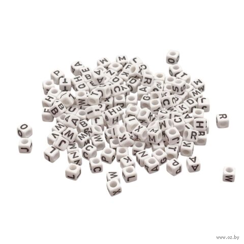 Бусины пластиковые "Английский алфавит" (6 мм; 150 шт.; белый) — фото, картинка