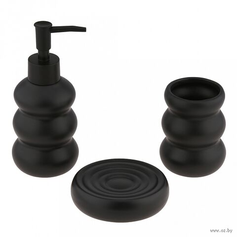 Набор для ванной комнаты "Гало" (3 предмета; чёрный) — фото, картинка