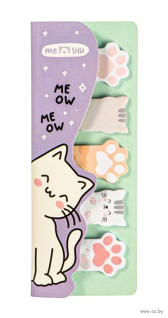 Набор закладок клейких "Meow paw" (5 цветов по 20 шт.) — фото, картинка