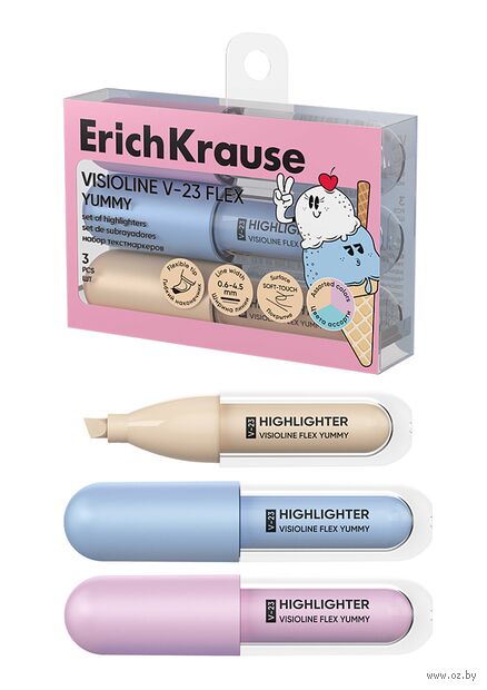 Набор текстомаркеров "Visioline V-23 Flex Yummy" (3 цвета) — фото, картинка