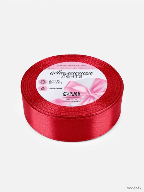 Декоративная атласная лента "№33" (2,5 см; 23 м; красная) — фото, картинка