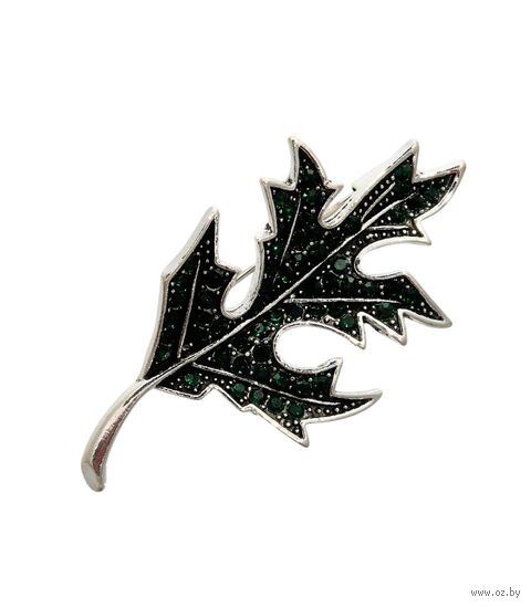 Брошь "Лист одуванчика" (зелёный в чернёном серебре) — фото, картинка