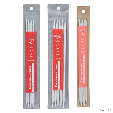 Набор спиц чулочных для вязания "Hobby and Pro" (металл; 3,5/4/6 мм; 20 см) — фото, картинка