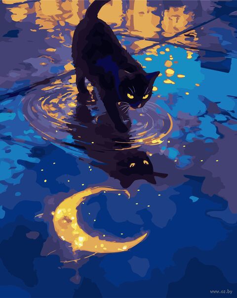 Картина по номерам "Луна в отражении c люминесцентной краской" (400х500 мм) — фото, картинка