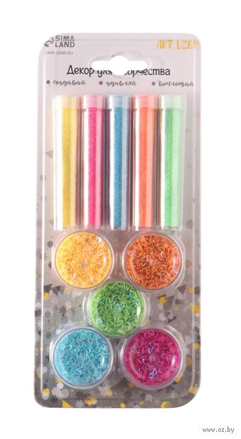 Набор блесток декоративных "Пудра и сердца с отверстием" (10 шт.; 5 цветов) — фото, картинка