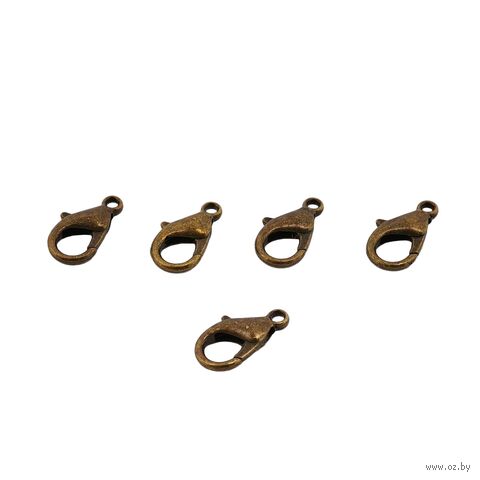 Замок для бижутерии "Карабин" (14 мм; 5 шт.; латунь) — фото, картинка