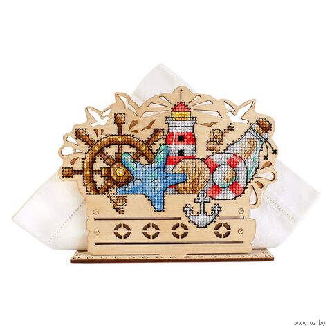 Набор для вышивания на деревянной основе "Салфетница. Морские сокровища" (120х150 мм) — фото, картинка