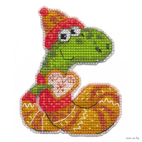 Набор для вышивания на пластиковой канве "Магнит. Змейка с сердечком" (73х91 мм) — фото, картинка