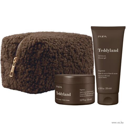 Подарочный набор "Teddyland Rice Coconut Milk And Cocoa Beans with Body Butter Kit- Mocha" (гель для душа, масло для тела, косметичка) — фото, картинка