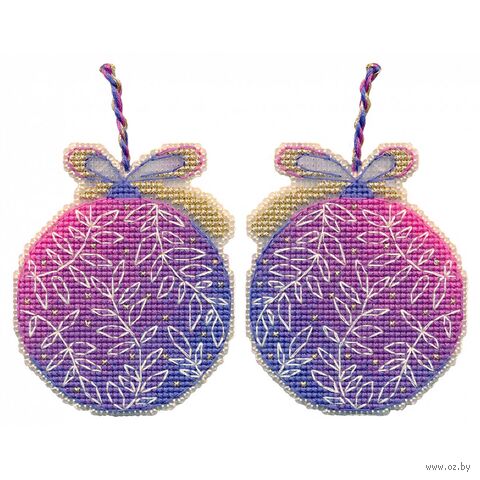 Набор для вышивания на пластиковой канве "Ёлочная игрушка. Сиреневый шар" (73х90 мм) — фото, картинка