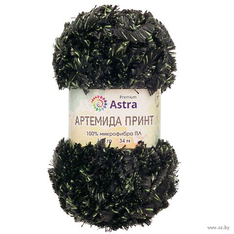 Пряжа "Артемида Принт №04" (100 г; 34 м; черный/зеленый) — фото, картинка