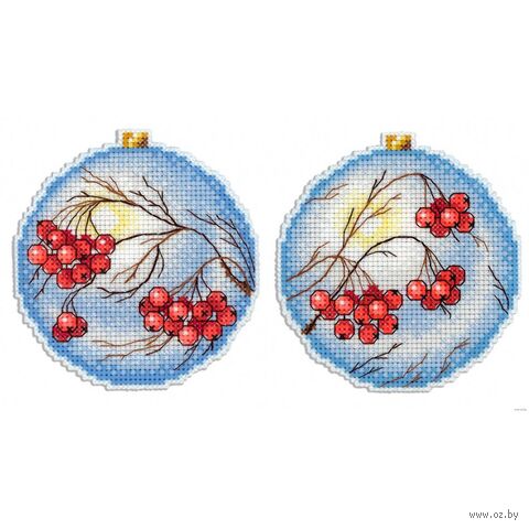 Набор для вышивания на пластиковой канве "Шар. Морозная рябина" (90х90 мм) — фото, картинка